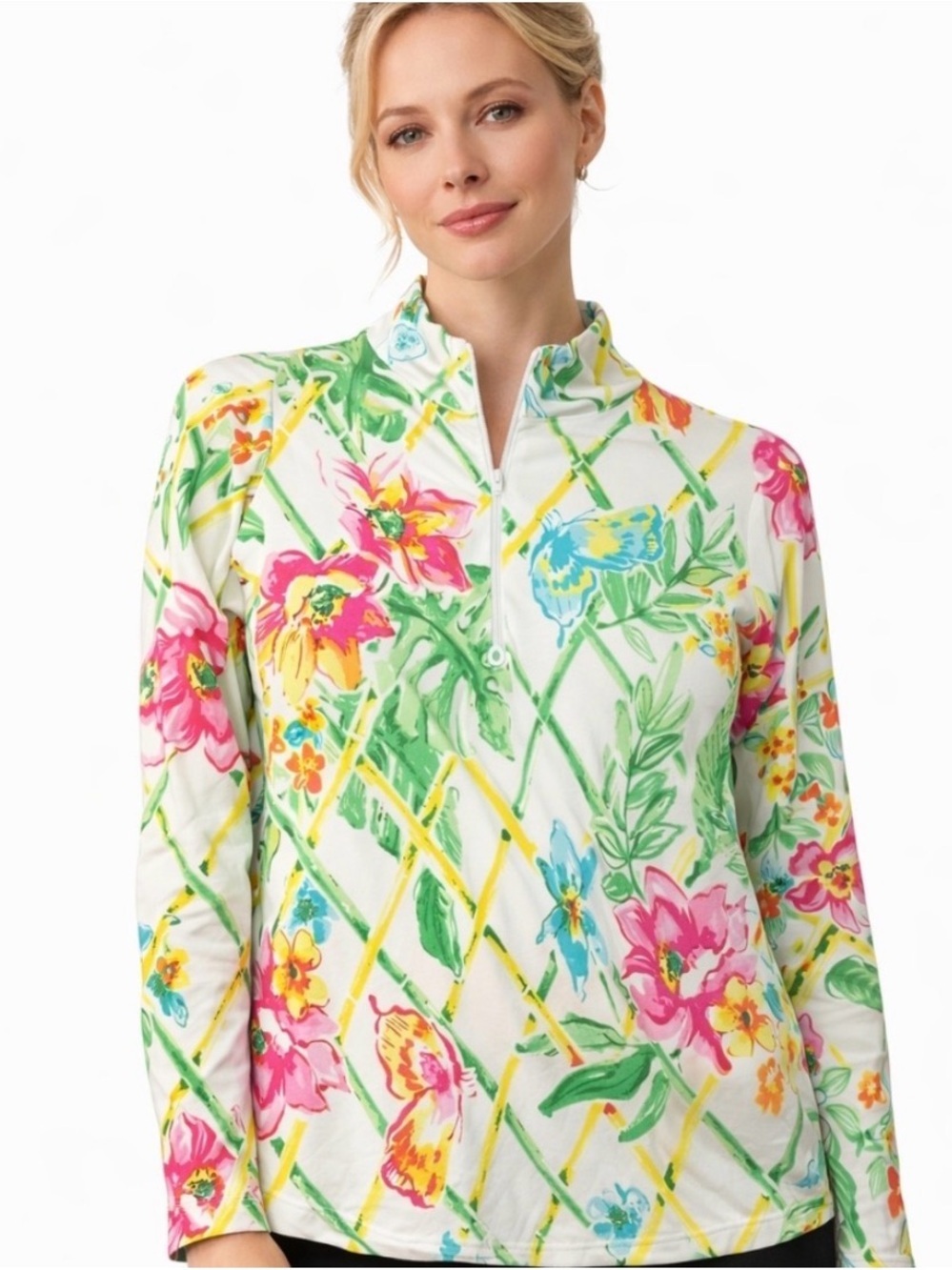 Gottex Lifestyle Mock Zip Neck Long Sleeve Sun Shirt L UPF 50+ Golf Resortwear